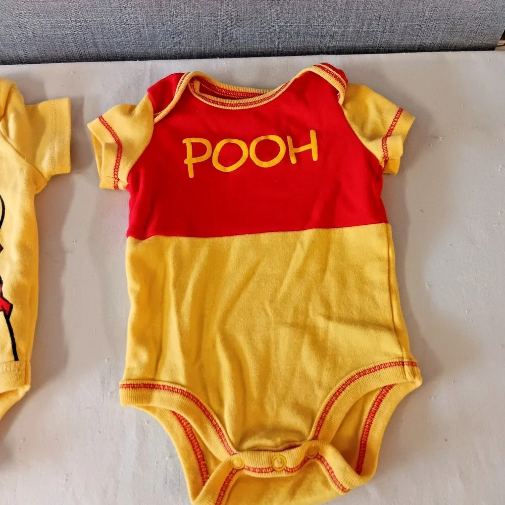 Disney Baby Winnie The Pooh Eeyore Bodysuits 4‎ Pack Lot NB Newborn Yellow Blue